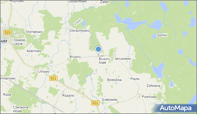 mapa Brusiny Małe, Brusiny Małe na mapie Targeo